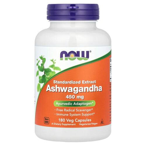 나우푸드 NOW Foods, 표준화된 아슈와간다 추출물, 450mg, 베지 캡슐 180정