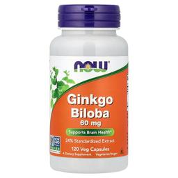 나우푸드 NOW Foods, 징코 빌로바, 60mg, 베지 캡슐 120정