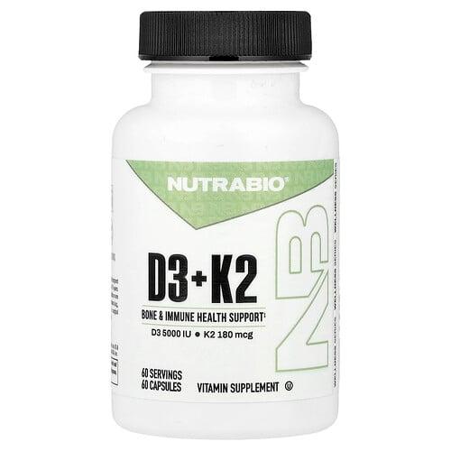 NutraBio, D3 + K2, 캡슐 60정
