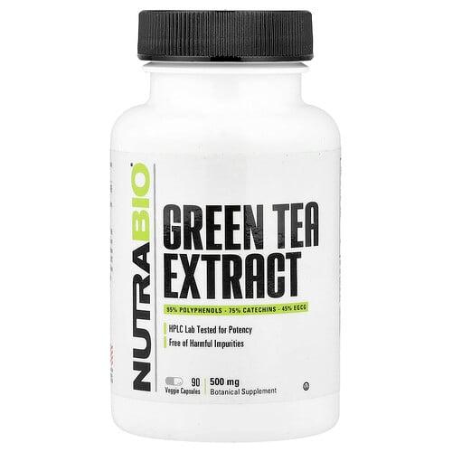 NutraBio, 녹차 추출물, 500mg, 베지 캡슐 90정