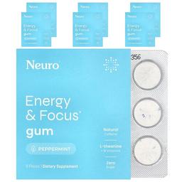 뉴로검 NeuroGum, 에너지 및 집중력 껌, 페퍼민트, 6팩, 각 9개
