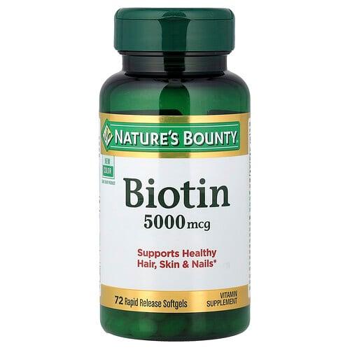 네이쳐스 바우티 Nature's Bounty, 비오틴, 5,000mcg, 속방형 소프트젤 72정