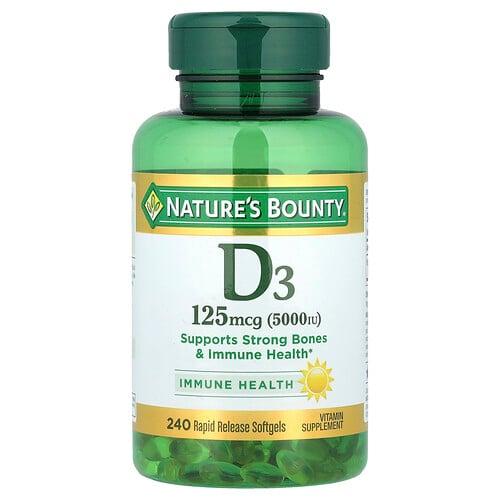 네이쳐스 바우티 Nature's Bounty, 비타민D3, 125mcg(5,000IU), 속방형 소프트젤 240정