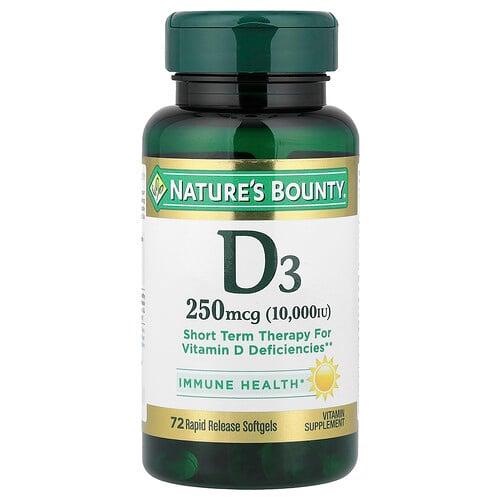 네이쳐스 바우티 Nature's Bounty, D3, 250 mcg (10,000 IU), 72 급속 방출 소프트젤