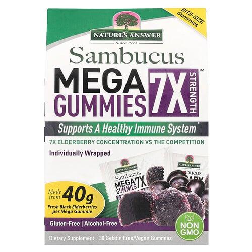 네이쳐스 엔서 Nature's Answer, Sambucus Mega Gummies 7X Strength™, 202mg, 젤라틴 무함유/비건 구미젤리 30개