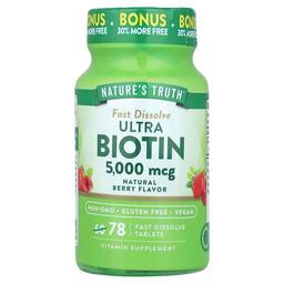 네이쳐스 트루 Nature's Truth, 울트라 비오틴, 천연 베리, 5,000mcg, 빠르게 용해되는 정제 78정