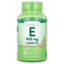 네이쳐스 트루 Nature's Truth, 비타민E, 고효능, 450mg(1,000IU), 빠른 방출 소프트젤 60정
