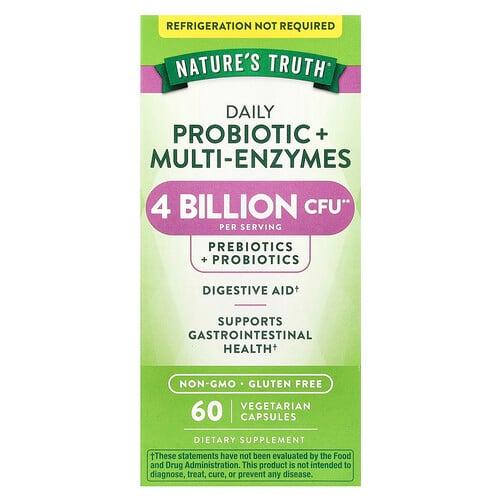 네이쳐스 트루 Nature's Truth, 일일 프로바이오틱 + 종합 효소, 베지 캡슐 60정