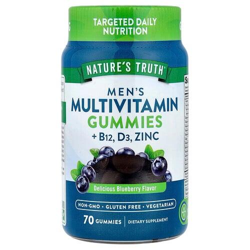 네이쳐스 트루 Nature's Truth, 남성용 종합비타민 구미젤리 + B12, D3, 아연, 맛있는 블루베리, 구미젤리 70개
