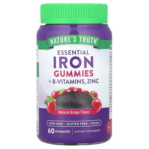네이쳐스 트루 Nature's Truth, 필수 철분 + 비타민B군, 아연 구미젤리, 천연 포도 맛, 구미젤리 60개 상품 이미지