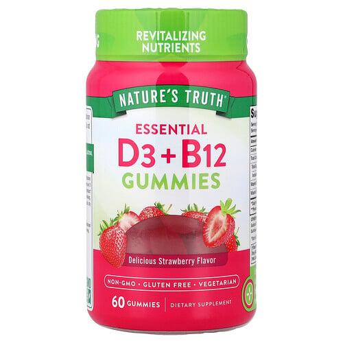 네이쳐스 트루 Nature's Truth, 에센셜 D3 + B12 구미젤리, 딸기 맛, 구미젤리 60개
