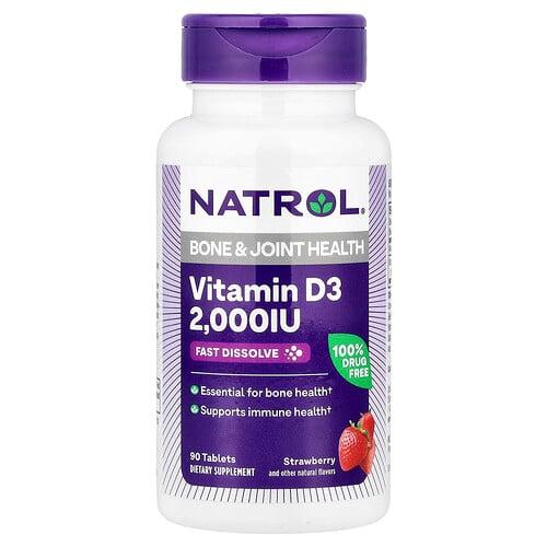 네트롤 Natrol, 비타민D3, 딸기, 2,000IU, 90정