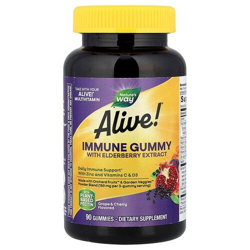 네이쳐스 웨이 Nature's Way, Alive!® 면역력 구미젤리, 엘더베리 추출물, 포도 및 체리 함유, 구미젤리 90개