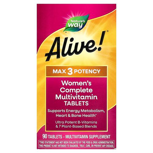 네이쳐스 웨이 Nature's Way, Alive!® 맥스 3 효능, 여성용 완전한 종합비타민, 90정 상품 이미지