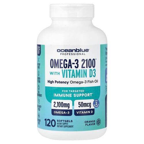 오션 블루 OceanBlue, 프로페셔널, Omega-3 2100®, 비타민D 함유, 오렌지 맛, 소프트젤 120정