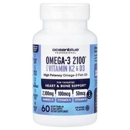 오션 블루 OceanBlue, 프로페셔널, Omega-3 2100®, 비타민K2 및 D3 함유, 오렌지, 소프트젤 60정
