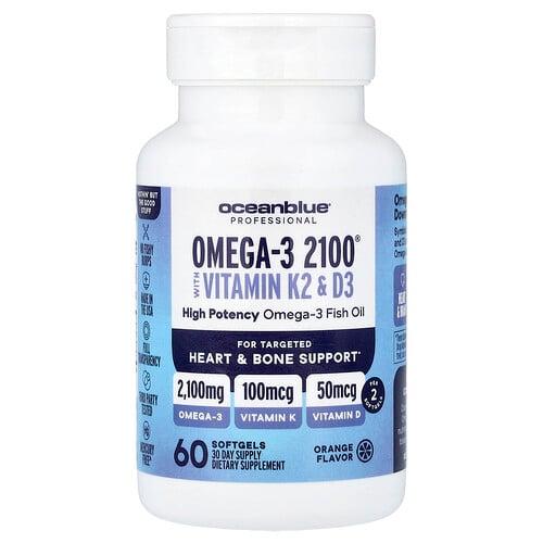 오션 블루 OceanBlue, 프로페셔널, Omega-3 2100®, 비타민K2 및 D3 함유, 오렌지, 소프트젤 60정 상품 이미지