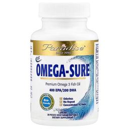 파라다이스 허브 Paradise Herbs, Omega Sure®, 프리미엄 오메가3 피쉬 오일, 1,000mg, 베지 소프트젤 30정