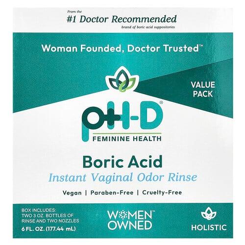 pH-D Feminine Health, 보릭산, 인스턴트 질 냄새 세정제, 젖병 2개, 노즐 2개, 177.44ml(6fl oz)