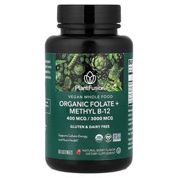 플랜드퓨전 PlantFusion, 비건 천연 식품, 유기농 엽산 + 메틸 B12, 천연 베리 맛, 사탕 정제 60정