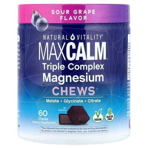 네츄럴 바이탈리티 Natural Vitality, MaxCalm®, 트리플 복합체 마그네슘 츄, 사워 포도 맛, 츄 60개(츄 1개당 150mg) 상품 이미지