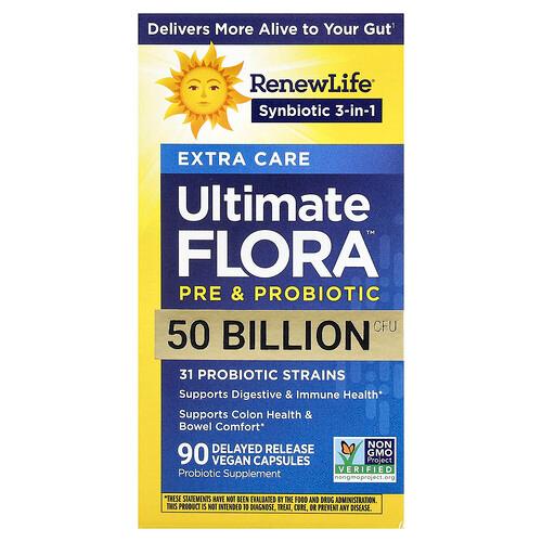 리뉴 라이프 Renew Life, Ultimate Flora™ 프리바이오틱 및 프로바이오틱, 지연 방출 비건 캡슐 90정