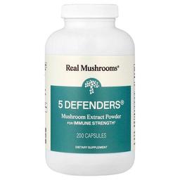 Real Mushrooms, 5 Defenders®, 버섯 추출물 분말, 캡슐 200정