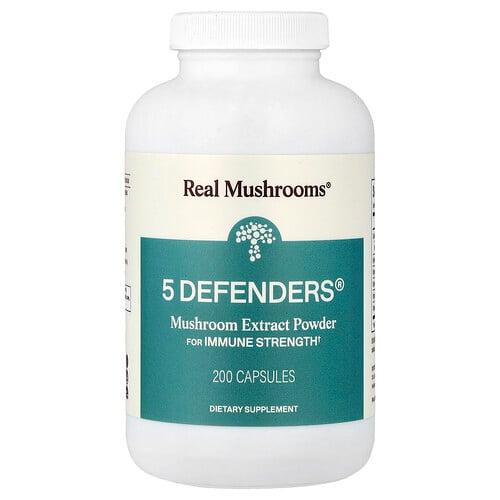 Real Mushrooms, 5 Defenders®, 버섯 추출물 분말, 캡슐 200정