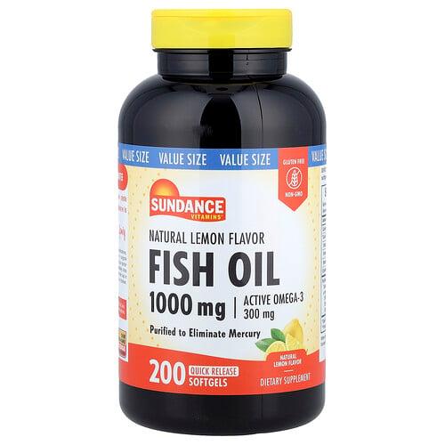 선댄스 비타민 Sundance Vitamins, 피쉬 오일, 천연 레몬, 1,000mg, 빠른 방출 소프트젤 200정