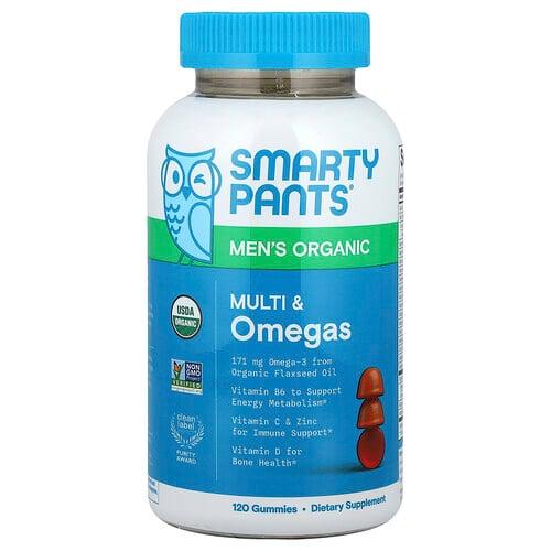 스마티팬츠 SmartyPants, 남성용 유기농, 멀티 & 오메가 구미젤리, 라즈베리, 레몬 라임, 포도, 구미젤리 120개