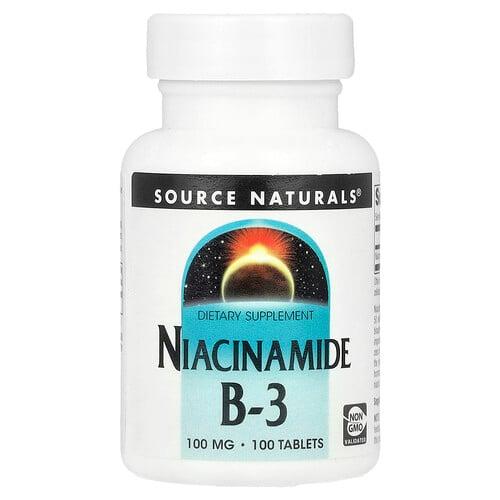 소스 네츄럴 Source Naturals, 나이아신아마이드 B-3, 100mg, 100정