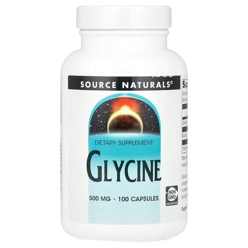 소스 네츄럴 Source Naturals, 글라이신, 500mg, 캡슐 100정
