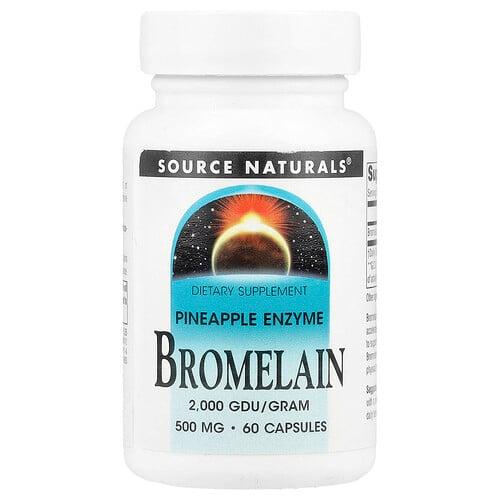 소스 네츄럴 Source Naturals, 브로멜라인, 500mg, 캡슐 60정