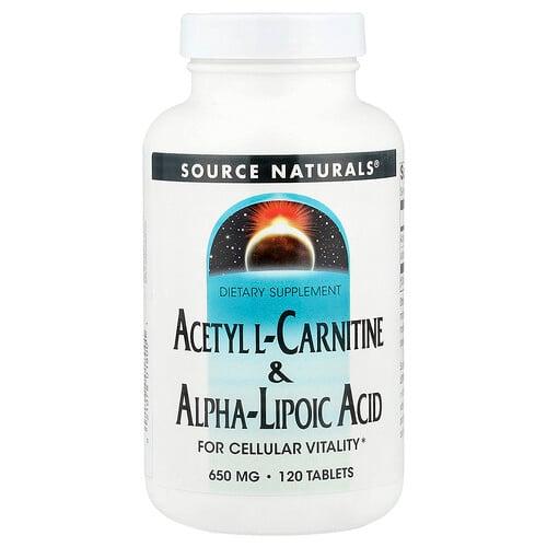 소스 네츄럴 Source Naturals, 아세틸-L-카르니틴 & 알파 리포산, 650mg, 120정 상품 이미지