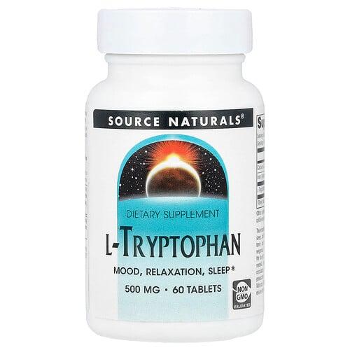 소스 네츄럴 Source Naturals, l-트립토판, 500mg, 60정(1정당 166mg)
