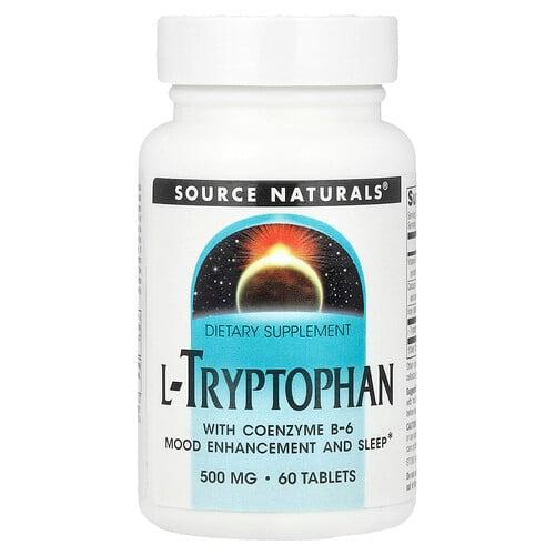 소스 네츄럴 Source Naturals, 코엔자임 B-6가 포함된 L-트립토판, 500 mg, 60 타블렛
