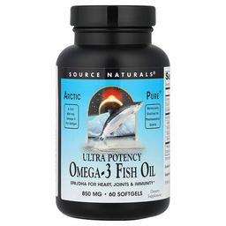 소스 네츄럴 Source Naturals, Arctic Pure®, 울트라 효능 오메가3 피쉬 오일, 850mg, 소프트젤 60정