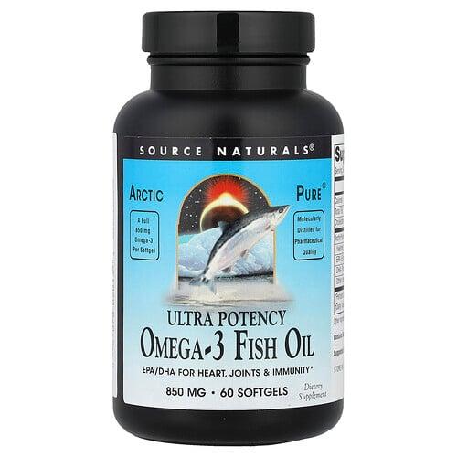 소스 네츄럴 Source Naturals, Arctic Pure®, 울트라 효능 오메가3 피쉬 오일, 850mg, 소프트젤 60정 상품 이미지