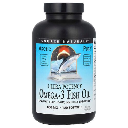 소스 네츄럴 Source Naturals, Arctic Pure® 오메가3 피쉬 오일, 울트라 효능, 850mg, 소프트젤 120정 상품 이미지