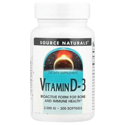 소스 네츄럴 Source Naturals, 비타민 D-3, 2,000 IU, 200 소프트젤