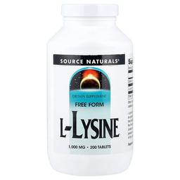 소스 네츄럴 Source Naturals, L-라이신, 1,000mg, 200정