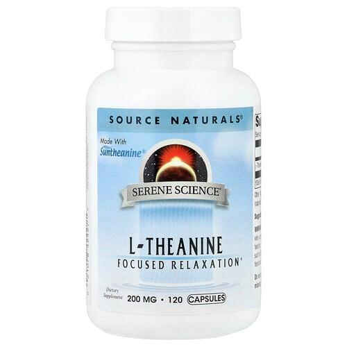 소스 네츄럴 Source Naturals, l-테아닌, 200mg, 캡슐 120정