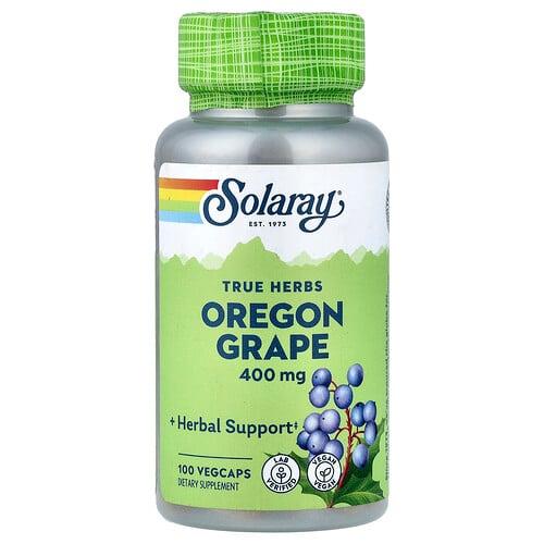 소라레이 Solaray, True Herbs, 오리건 포도, 400mg, 베지 캡슐 100정