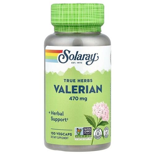소라레이 Solaray, True Herbs, 발레리안, 470mg, 베지 캡슐 100정