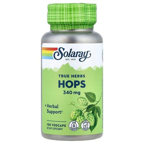 소라레이 Solaray, True Herbs, 홉, 340mg, 베지 캡슐 100정