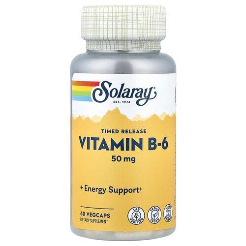 소라레이 Solaray, 서방형, 비타민B6, 50mg, 베지 캡슐 60정