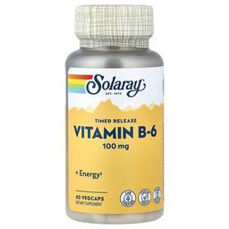소라레이 Solaray, 서방형, 비타민B6, 100mg, 베지 캡슐 60정