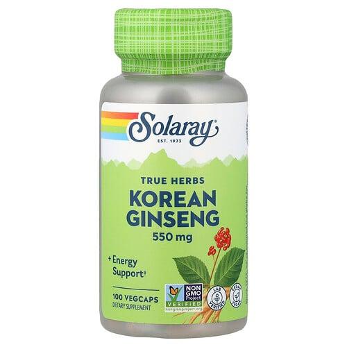 소라레이 Solaray, 트루 허브스, 한국 인삼, 550mg, 베지 캡슐 100정