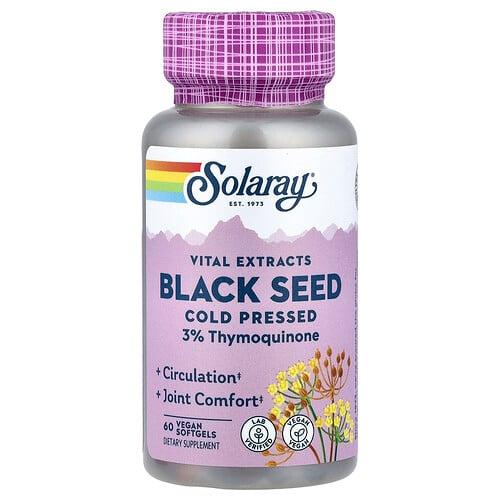 소라레이 Solaray, 바이탈 추출물, 블랙 씨, 냉압착, 비건 소프트젤 60정(소프트젤 1정당 500mg)
