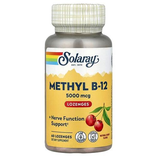 소라레이 Solaray, 메가 포텐시 메틸 B-12, 천연 체리 맛, 5000 mcg, 60 사탕